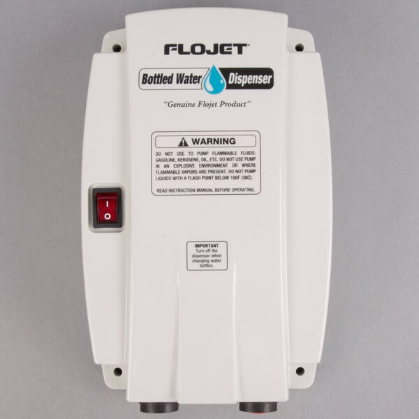 A white Grindmaster-Cecilware water pump with a red switch.