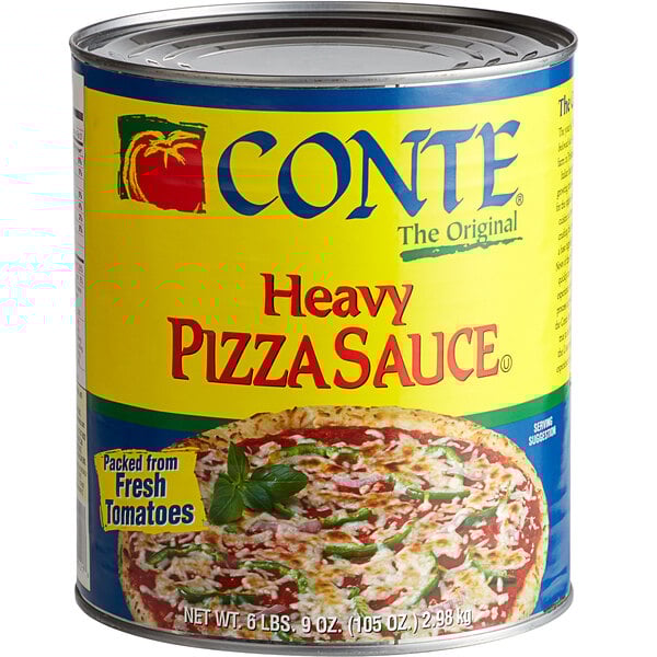 A Conte #10 can of pizza sauce with a lid on it.