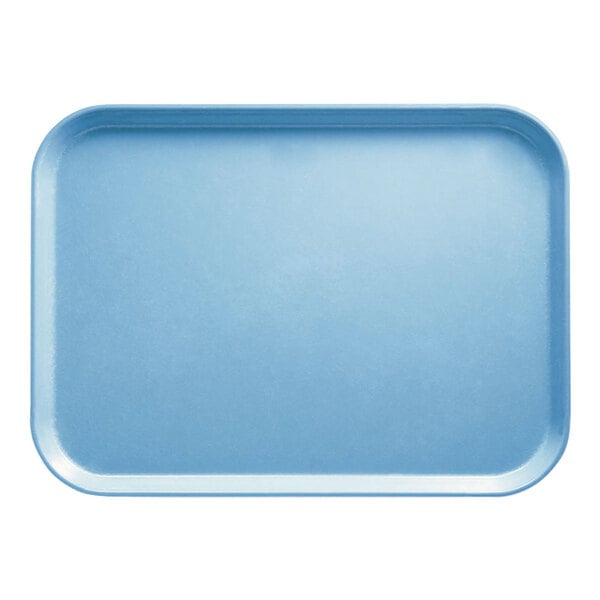 A blue rectangular tray with a white border.