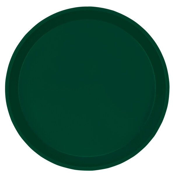 A round green Cambro cafeteria tray.