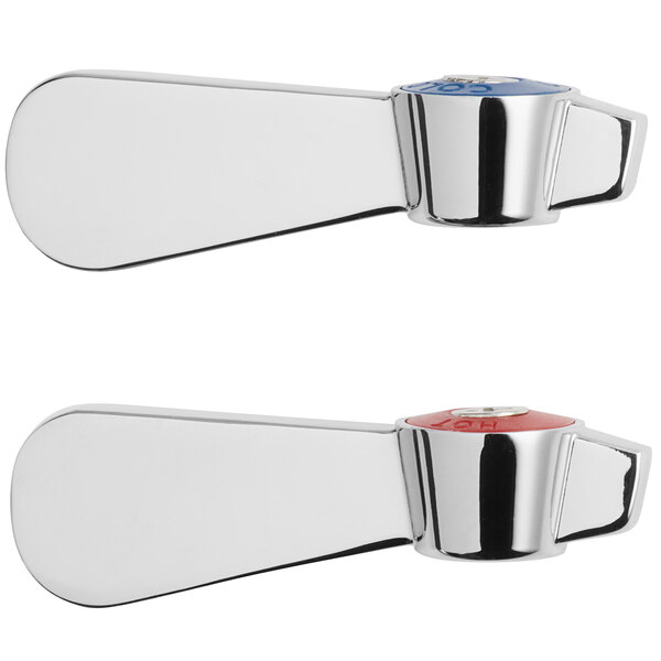A white background with a silver and red Regency faucet handle kit.