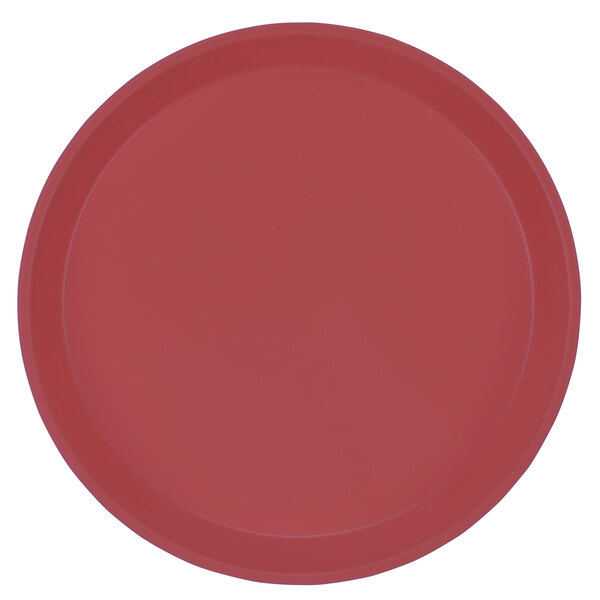 A red fiberglass Cambro tray with a white background.