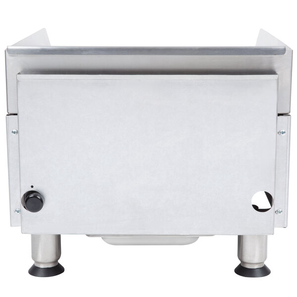 A white rectangular APW Wyott charbroiler with a black knob.