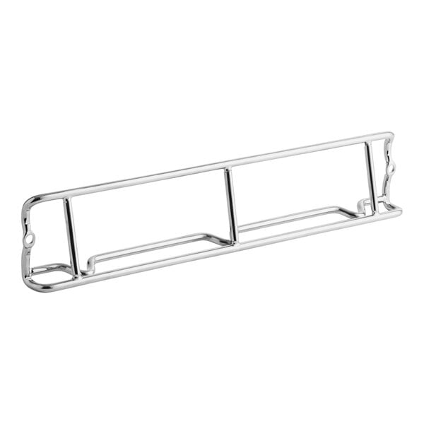 A metal wire rack with a handle and three sections.