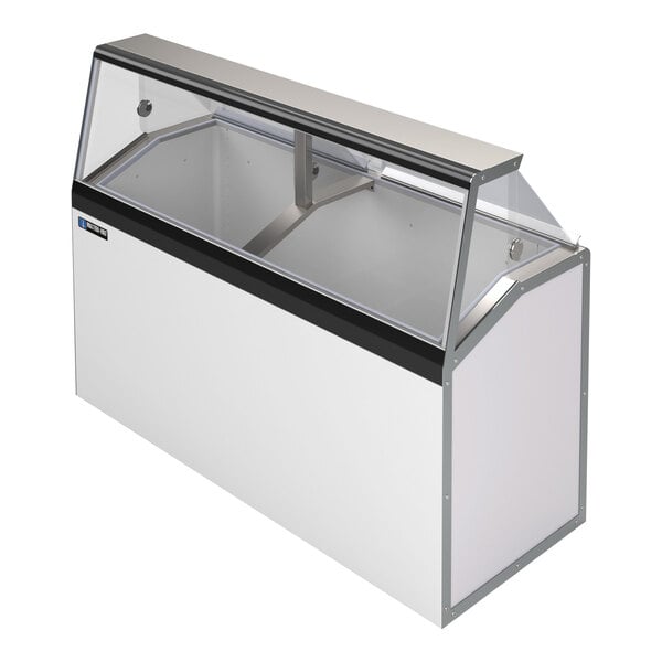 A white Master-Bilt ice cream dipping cabinet with a glass top.