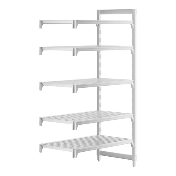 A white plastic Cambro Camshelving® Premium add on unit with shelves.