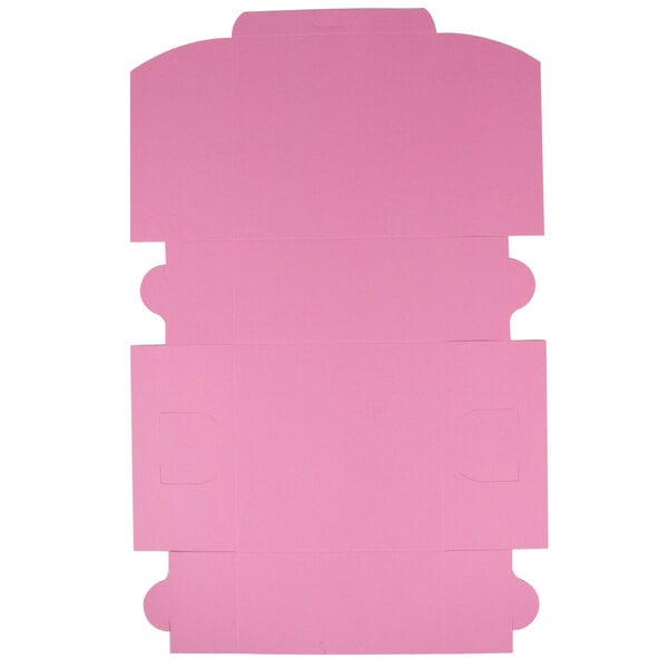 A pink rectangular box with a cut out top.