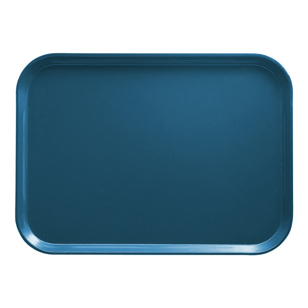 A blue rectangular tray with a white border.