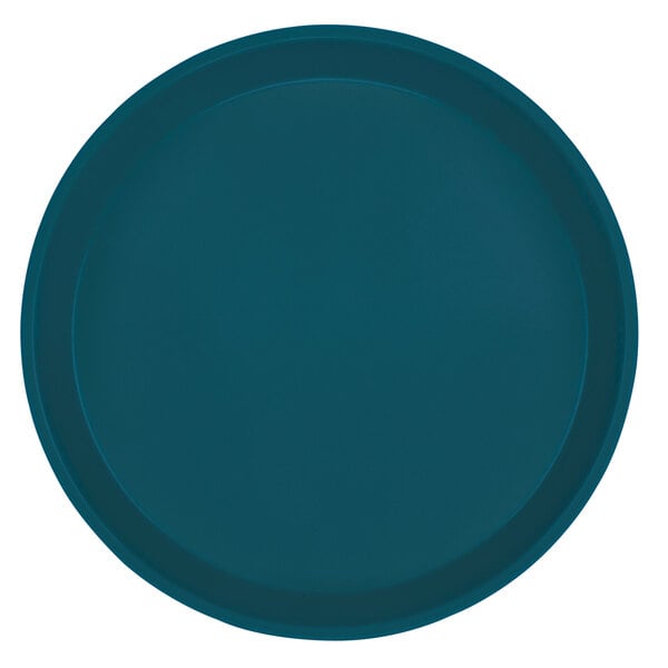 A blue round Cambro tray with a black border.