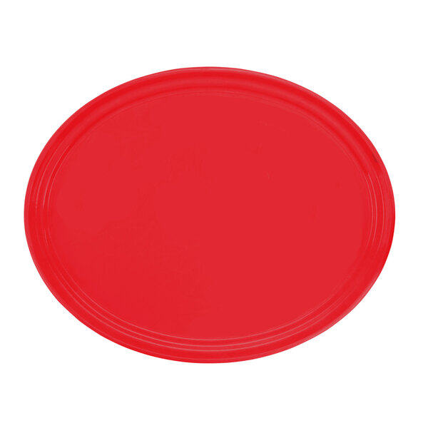 A red oval Cambro Camtray on a white background.