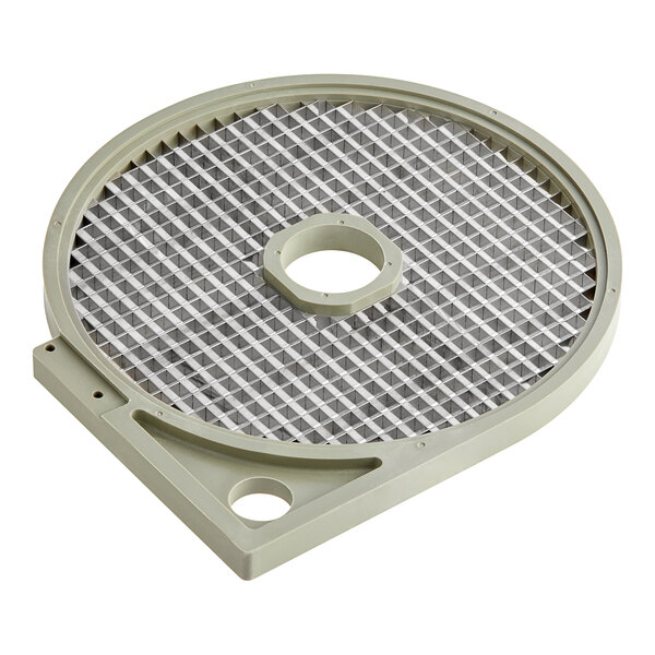A grey metal grid with 5/16" holes.