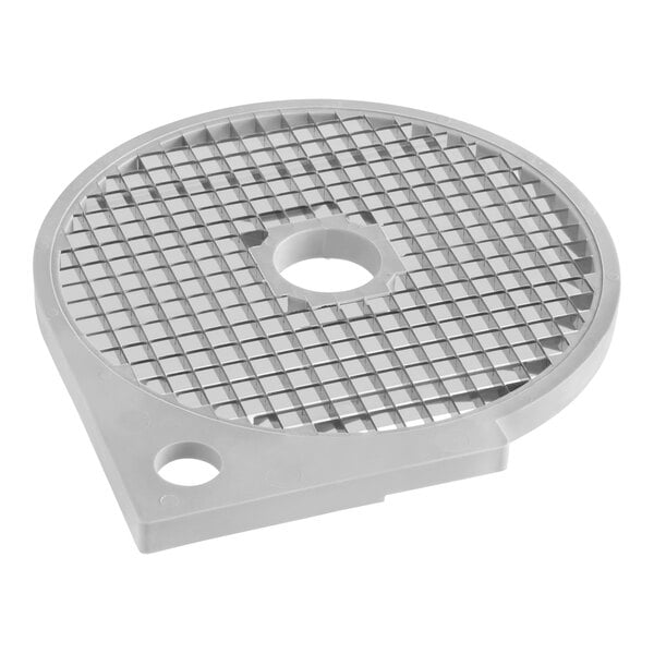 A white plastic grid with circular holes.