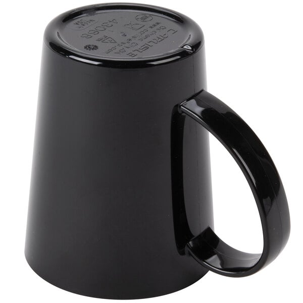 A case of 12 black Carlisle Tritan mugs with handles.
