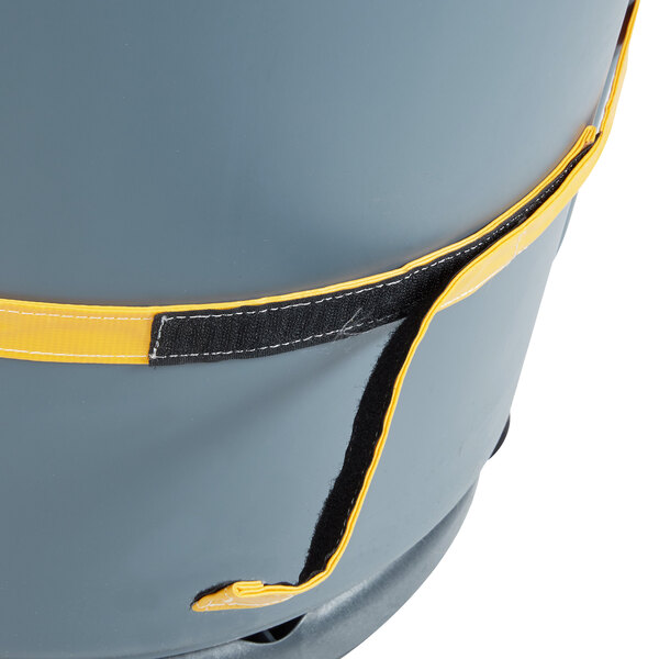 A yellow Rubbermaid caddy bag with a black strap.