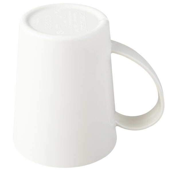A white Carlisle plastic mug with a handle.
