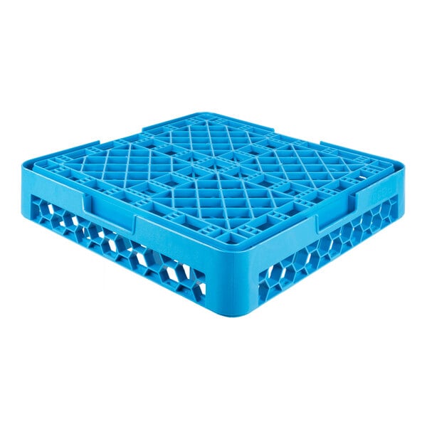 A blue plastic 36-compartment glass rack for dishwashing and storage.