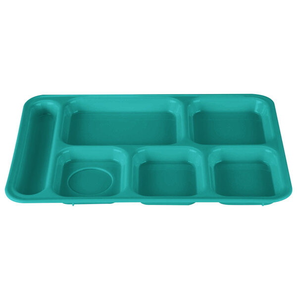 Aqua Cambro co-polymer tray with six compartments.