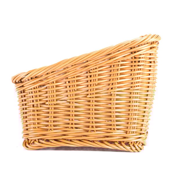 A honey-colored plastic cascading basket.