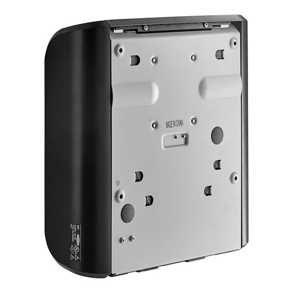 A black and silver rectangular Bobrick surface mount hand dryer.