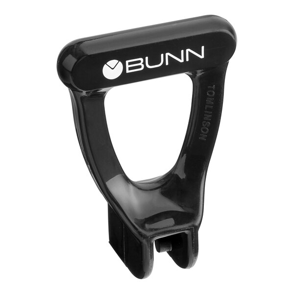 A black Bunn plastic faucet handle with white text.