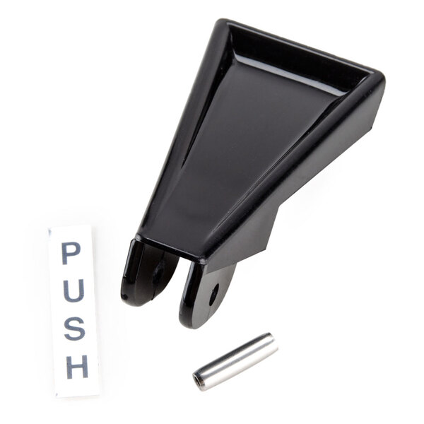 A black Bunn faucet handle with a silver metal pin.