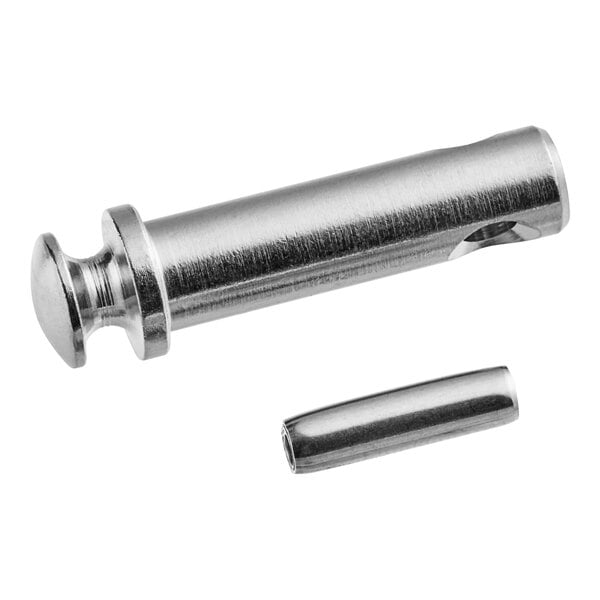 A silver metal Bunn faucet stem with a metal pin.