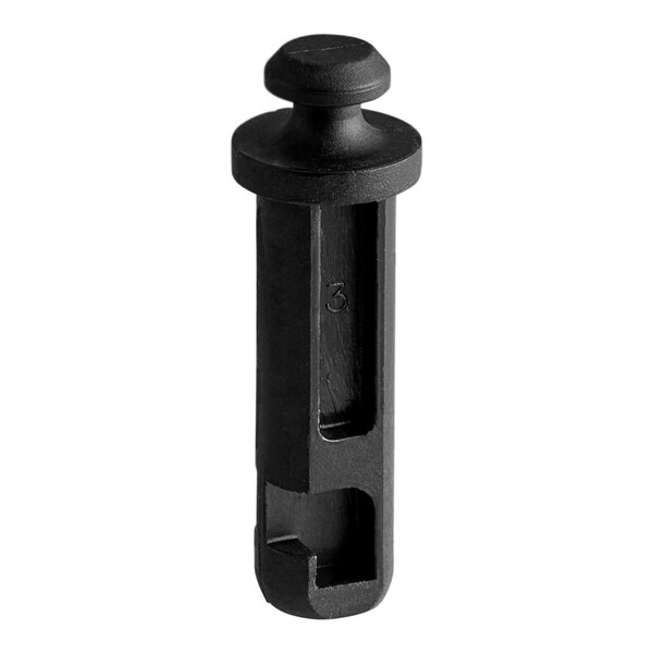 A black plastic faucet stem with a black metal cap.