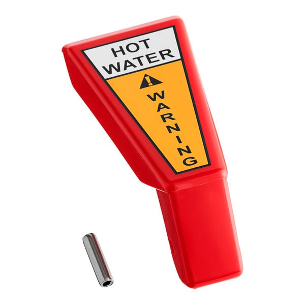 A red and yellow warning sign on a Bunn metal faucet handle kit.