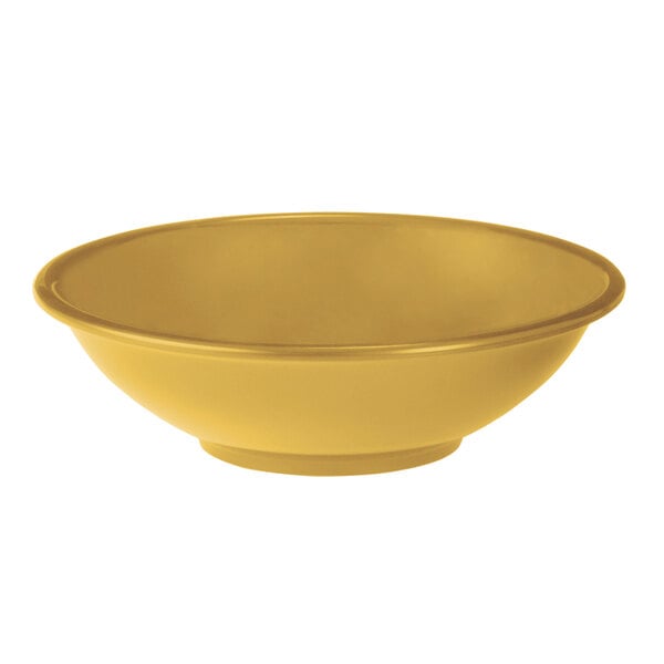 A close-up of a yellow Tablecraft melamine bowl.