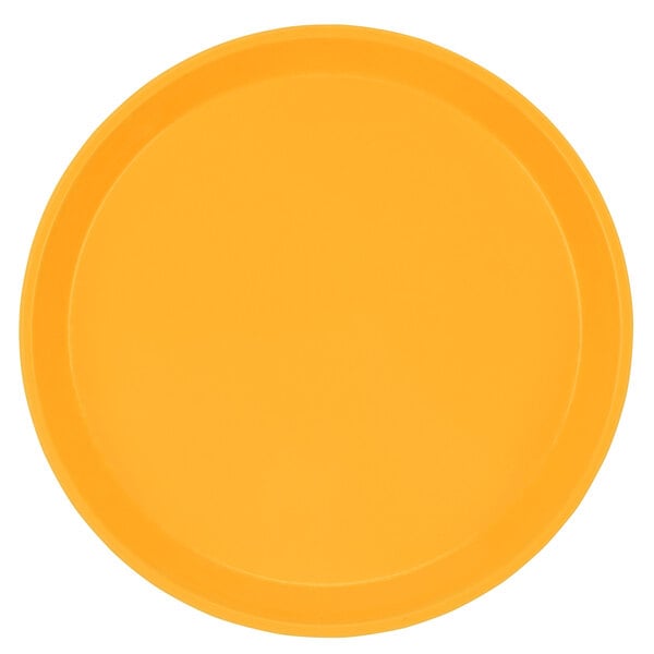 A yellow fiberglass Cambro tray with a white background.