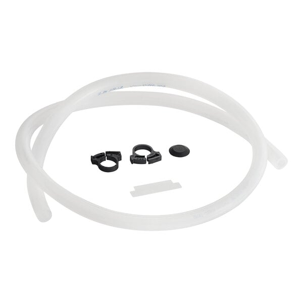 A white plastic tube with black rubber rings.