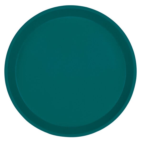 A teal round Cambro tray.