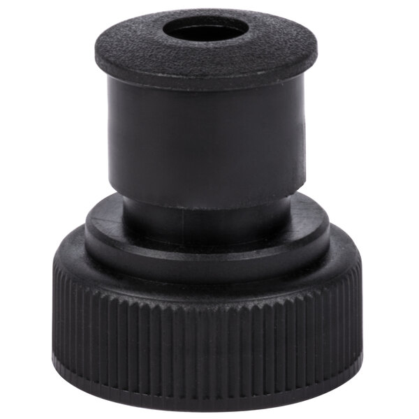 A black plastic Carlisle Cateraide vent cap with a round top and a hole.
