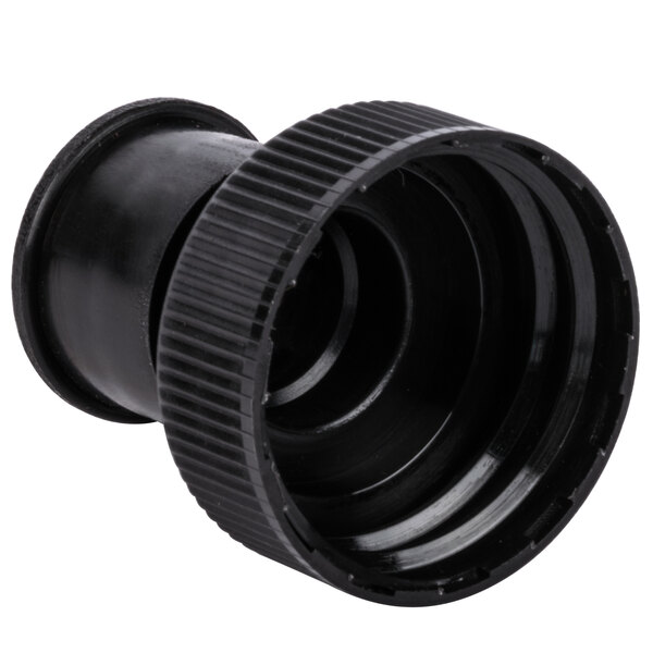 A close-up of a black plastic tube with a black cap.
