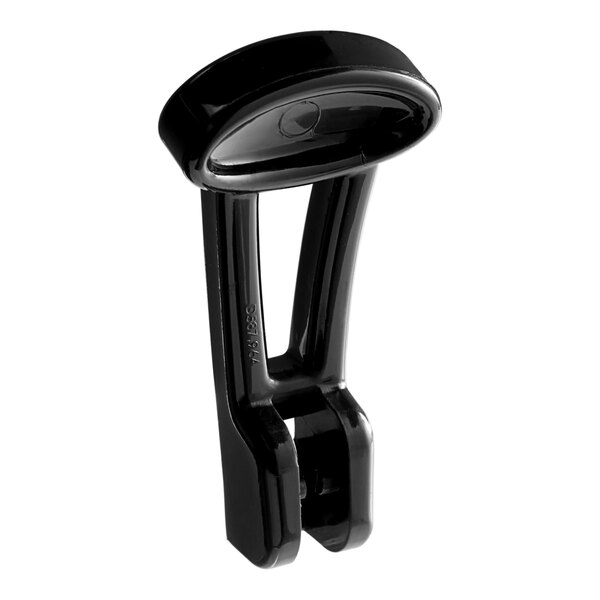 A close-up of a black plastic Bunn faucet handle with a black plastic knob.