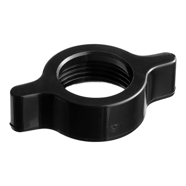 A black plastic wing nut for a Bunn iced tea dispenser.