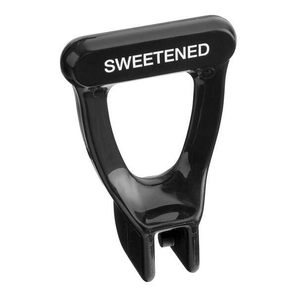A black plastic Bunn faucet handle with white "sweetened" text.