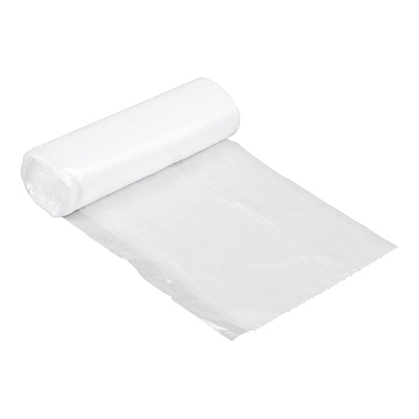 A roll of Berry low density clear trash bags.