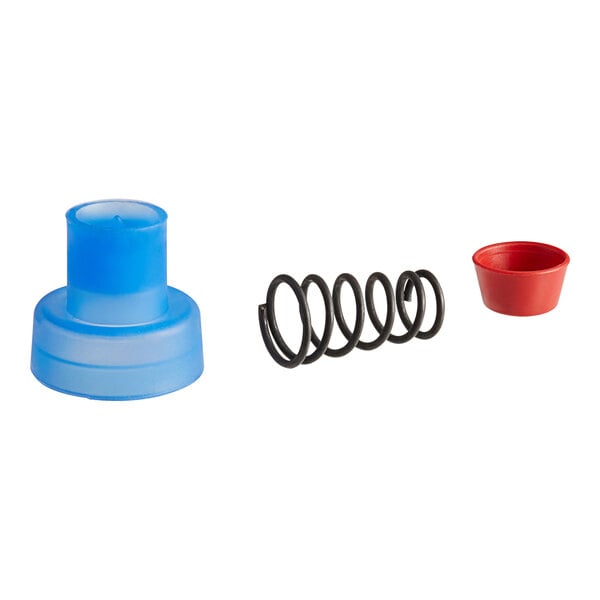 A Bunn blue plastic and rubber seat cup kit with a red rubber ring.