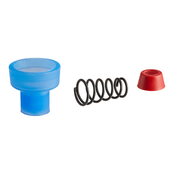 A blue and red plastic and rubber seat cup kit with a spring.