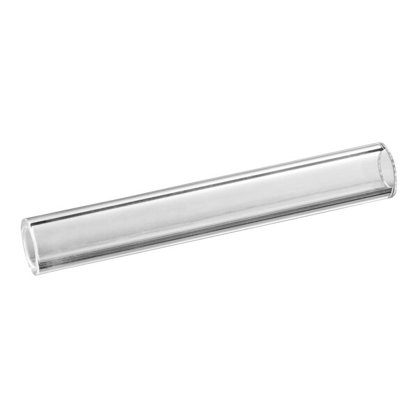 A clear glass tube with a metal rim.