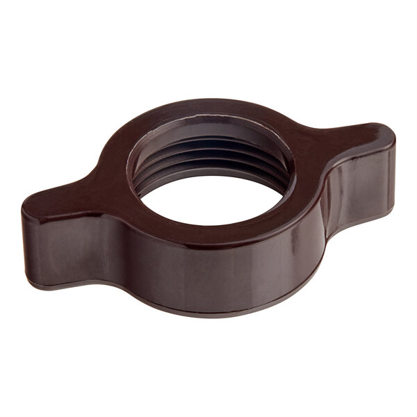 A brown plastic wing nut for a Bunn iced tea dispenser.