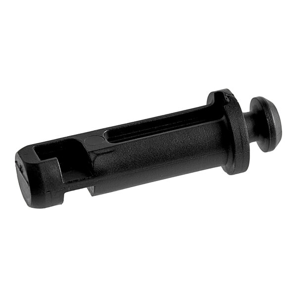 A black plastic faucet stem with a metal end and round knob.