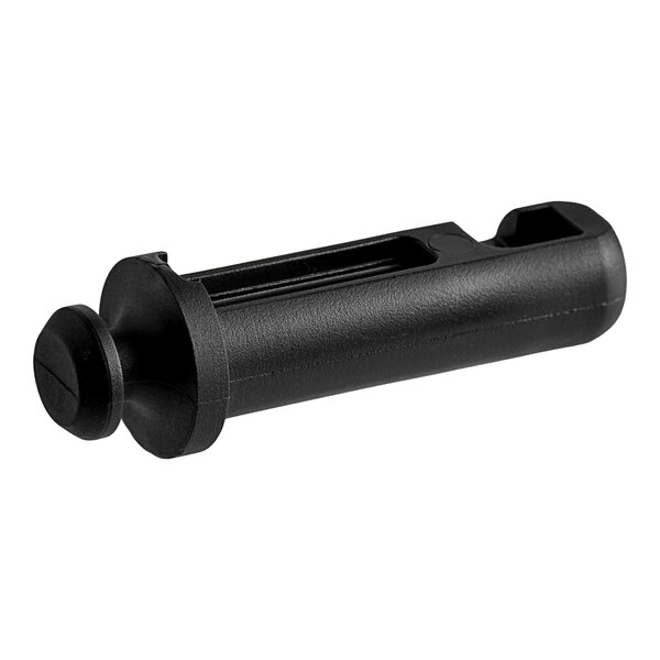 A close-up of a Bunn black plastic faucet stem with a round metal end.