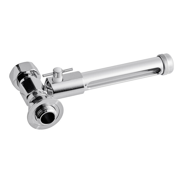 A silver pipe with a knob on a Bunn faucet shank assembly.