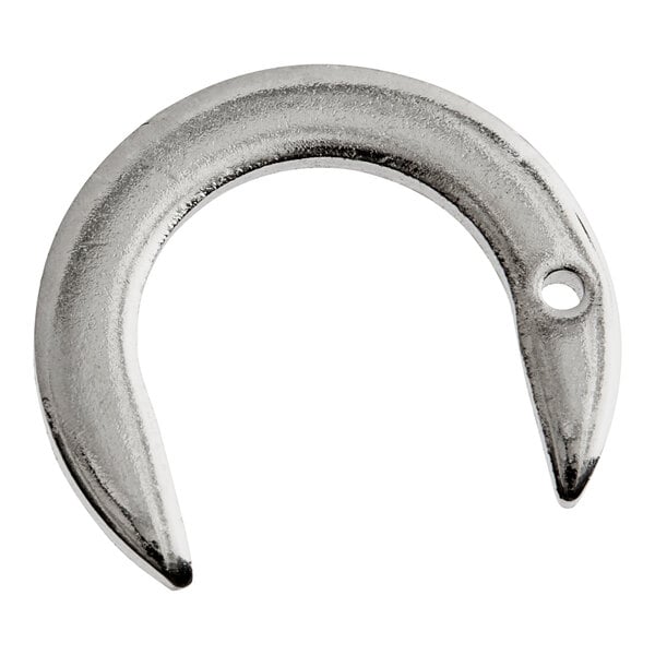 A silver metal Bunn faucet shank C-ring with a hole in it.