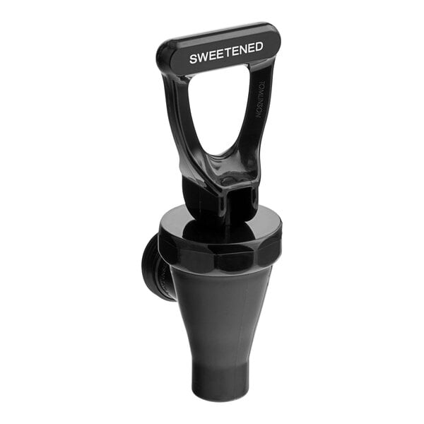 A black plastic Bunn faucet assembly with white "Sweet" labeling.