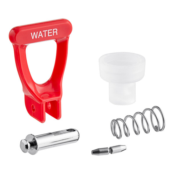 A Bunn red plastic faucet handle with white text.
