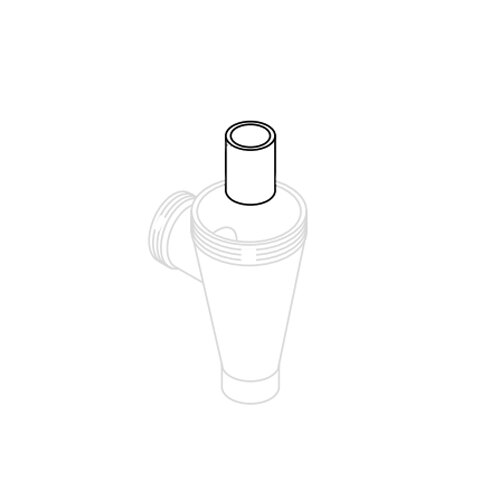 A black and white drawing of a funnel with a pipe.
