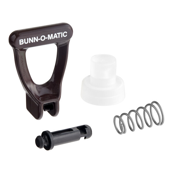 A Bunn faucet repair kit with a brown plastic handle.